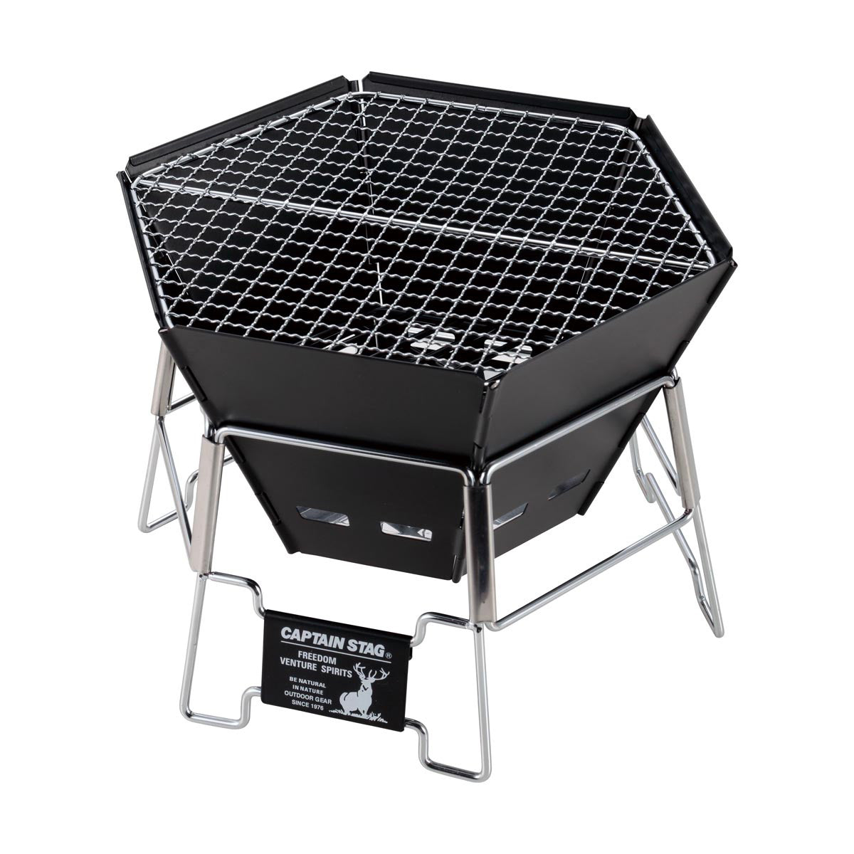 CS Black Label Hexagonal Stainless Steel Fire Grill (M) (UG-70) - Captain Stag