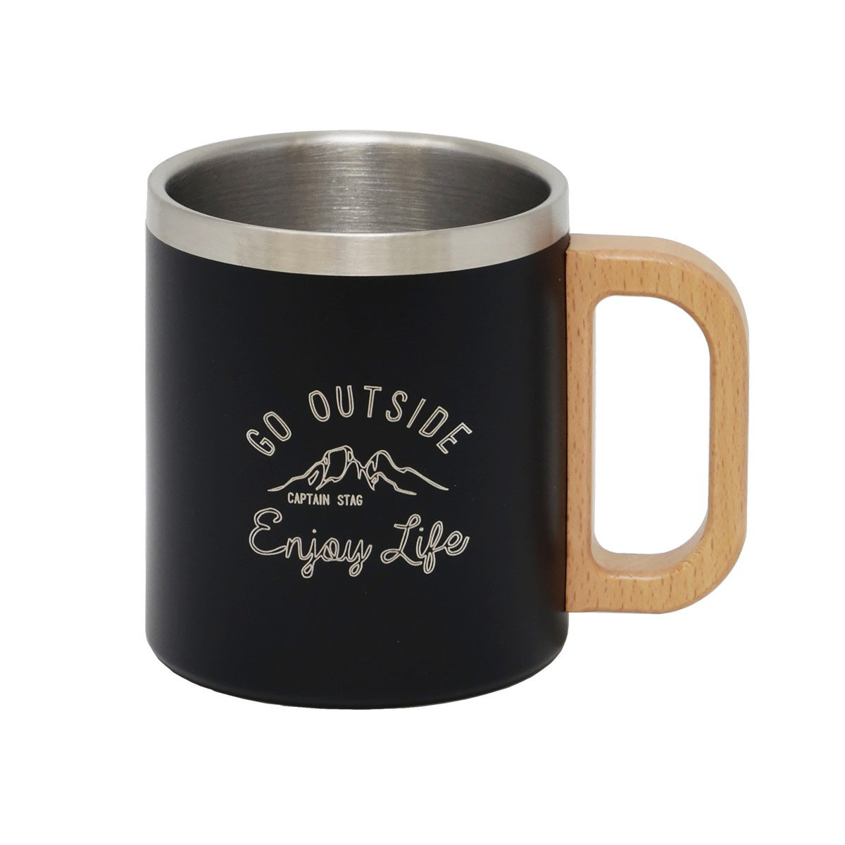 Monte Double-Wall Stainless Steel Mug 250 with Wooden Handle (UH-2020) - Captain Stag