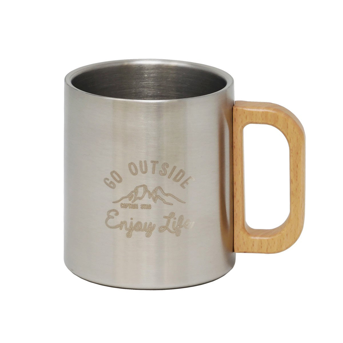 Monte Double-Wall Stainless Steel Mug 350 with Wooden Handle (UH-2023) - Captain Stag
