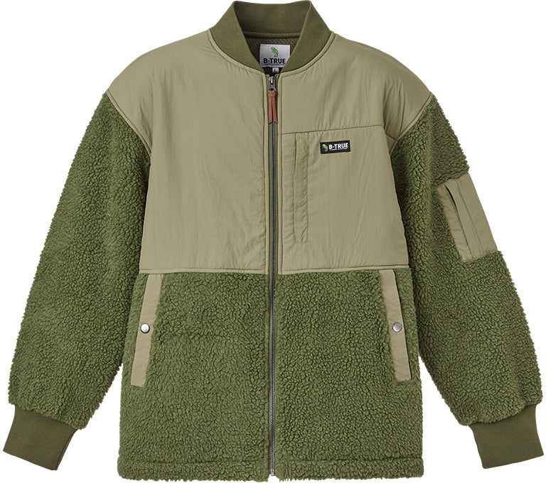 B-TRUE Sheep Boa Fleece Jacket - EVERGREEN