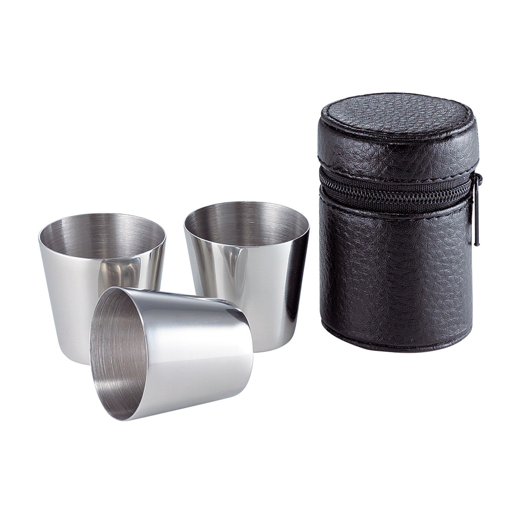 Stainless steel cup 3P with leather case - Belmont