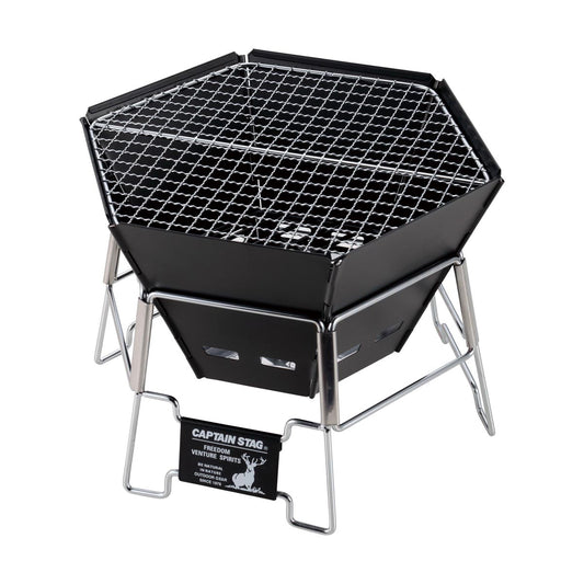 CS Black Label Hexagonal Stainless Steel Fire Grill (M) (UG-70) - Captain Stag