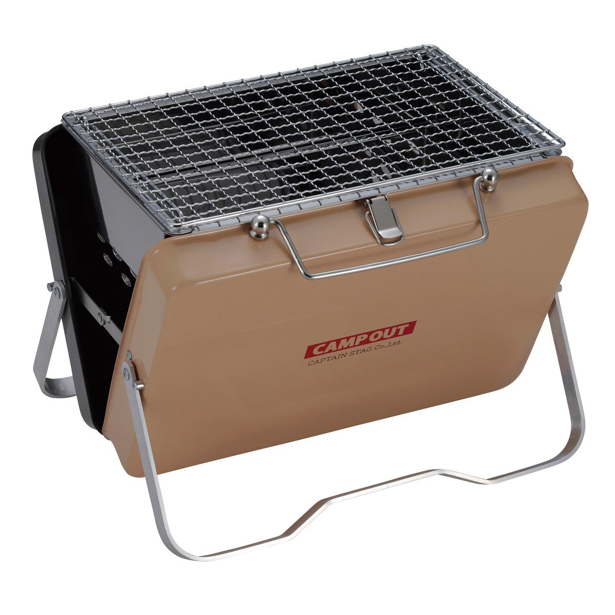Campout V-Shaped Tabletop Grill (Aging Gray ✕ Tan) (UG-96) - Captain Stag