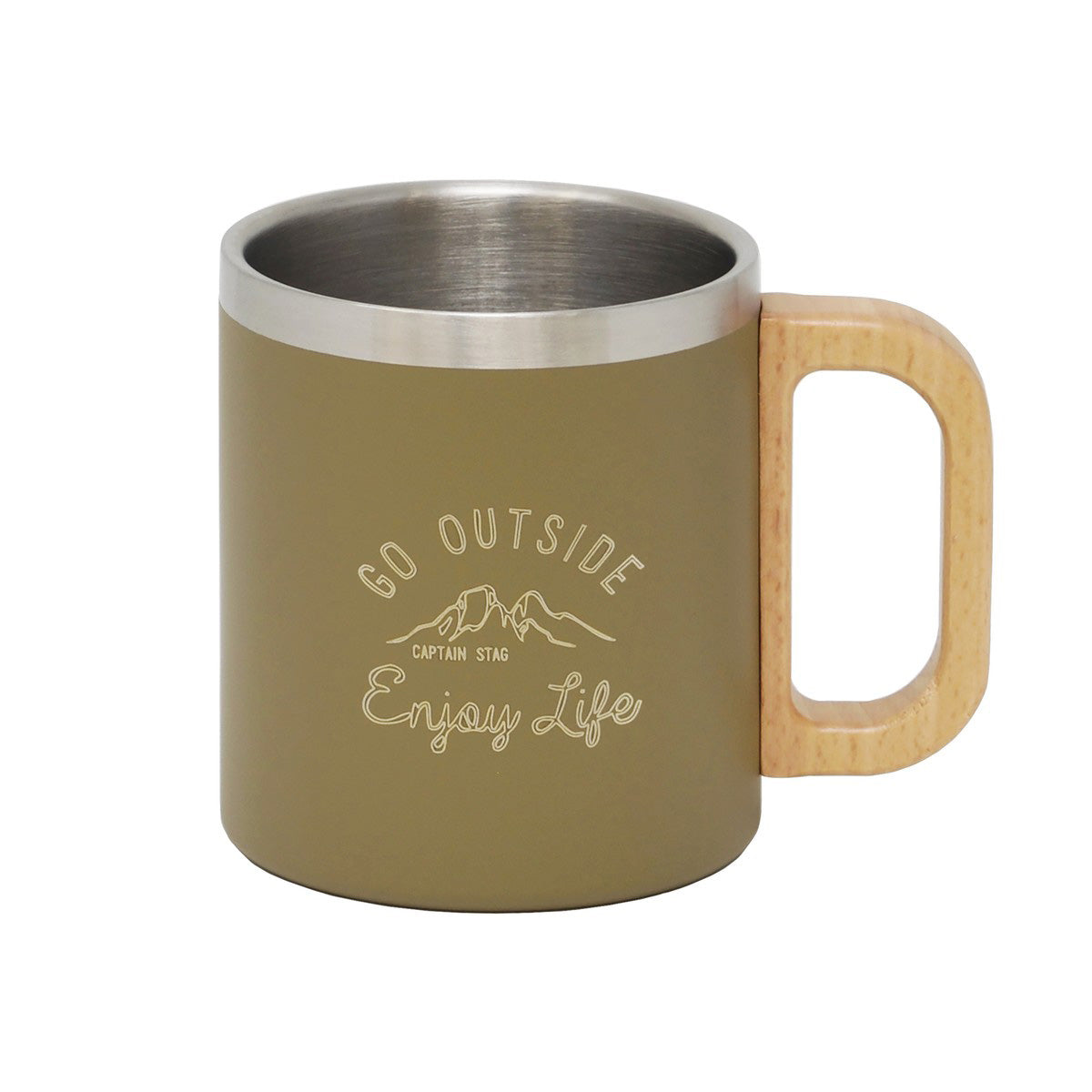Monte Double-Wall Stainless Steel Mug 350 with Wooden Handle (UH-2023) - Captain Stag